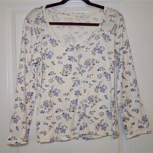 Lucky Brand Women's Size Large Boho Cottage Floral Long Sleeve Button Front Top